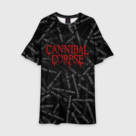 Детское платье 3D с принтом Cannibal Corpse | Songs (Z) в Новосибирске, 100% полиэстер | прямой силуэт, чуть расширенный к низу. Круглая горловина, на рукавах — воланы | Тематика изображения на принте: cannibal | cannibal corpse | corpse | death metal | deathgrind | алекс уэбстер | брутальный дэт метал | дэт метал | дэтграйнд | пол мазуркевич | роб барретт | труп каннибала