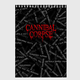 Скетчбук с принтом Cannibal Corpse | Songs (Z) в Новосибирске, 100% бумага
 | 48 листов, плотность листов — 100 г/м2, плотность картонной обложки — 250 г/м2. Листы скреплены сверху удобной пружинной спиралью | Тематика изображения на принте: cannibal | cannibal corpse | corpse | death metal | deathgrind | алекс уэбстер | брутальный дэт метал | дэт метал | дэтграйнд | пол мазуркевич | роб барретт | труп каннибала