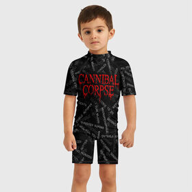 Детский купальный костюм 3D с принтом Cannibal Corpse | Songs (Z) в Новосибирске, Полиэстер 85%, Спандекс 15% | застежка на молнии на спине | cannibal | cannibal corpse | corpse | death metal | deathgrind | алекс уэбстер | брутальный дэт метал | дэт метал | дэтграйнд | пол мазуркевич | роб барретт | труп каннибала