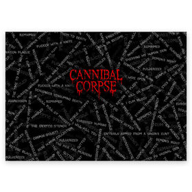 Поздравительная открытка с принтом Cannibal Corpse | Songs (Z) в Новосибирске, 100% бумага | плотность бумаги 280 г/м2, матовая, на обратной стороне линовка и место для марки
 | Тематика изображения на принте: cannibal | cannibal corpse | corpse | death metal | deathgrind | алекс уэбстер | брутальный дэт метал | дэт метал | дэтграйнд | пол мазуркевич | роб барретт | труп каннибала