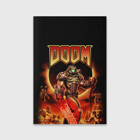 Обложка для паспорта матовая кожа с принтом DOOM Eternal в Новосибирске, натуральная матовая кожа | размер 19,3 х 13,7 см; прозрачные пластиковые крепления | doom | doom eternal | part two | the ancient gods | дум | игры | монстры