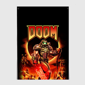 Постер с принтом DOOM Eternal в Новосибирске, 100% бумага
 | бумага, плотность 150 мг. Матовая, но за счет высокого коэффициента гладкости имеет небольшой блеск и дает на свету блики, но в отличии от глянцевой бумаги не покрыта лаком | doom | doom eternal | part two | the ancient gods | дум | игры | монстры