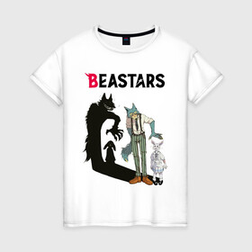 Женская футболка хлопок с принтом BEASTARS, Выдающиеся звери в Новосибирске, 100% хлопок | прямой крой, круглый вырез горловины, длина до линии бедер, слегка спущенное плечо | anime | beastars | manga | аниме | выдающиеся звери | манга