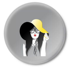 Значок с принтом Fashion в Новосибирске,  металл | круглая форма, металлическая застежка в виде булавки | Тематика изображения на принте: женщина | красота | мода | шляпа