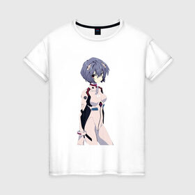 Женская футболка хлопок с принтом Ayanami Rei в Новосибирске, 100% хлопок | прямой крой, круглый вырез горловины, длина до линии бедер, слегка спущенное плечо | anime | evangelion | manga | аниме | аска | девушка | ева 20 | евангелион | манга