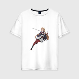 Женская футболка хлопок Oversize с принтом Асуна в Новосибирске, 100% хлопок | свободный крой, круглый ворот, спущенный рукав, длина до линии бедер
 | asuna | kawaii | sword art online | waifu | асуна | мастера меча онлайн | меч | тян