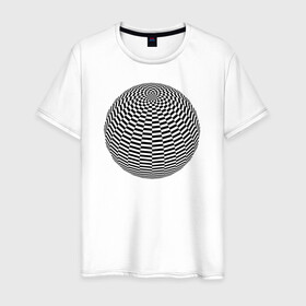 Мужская футболка хлопок с принтом Иллюзия (Шар) в Новосибирске, 100% хлопок | прямой крой, круглый вырез горловины, длина до линии бедер, слегка спущенное плечо. | диско | зрение | иллюзии | обман | полосы | узор | шар | шахматы