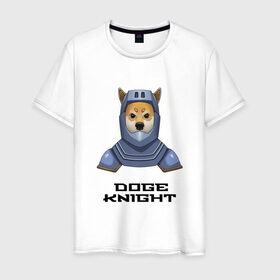 Мужская футболка хлопок с принтом DOGE KNIGHT в Новосибирске, 100% хлопок | прямой крой, круглый вырез горловины, длина до линии бедер, слегка спущенное плечо. | doge | доспехи | мем | рыцарь | сиба ину