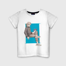 Детская футболка хлопок с принтом Современный Альбедо в Новосибирске, 100% хлопок | круглый вырез горловины, полуприлегающий силуэт, длина до линии бедер | Тематика изображения на принте: альбедо | арт | блондин | милый парень | рисунок