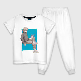 Детская пижама хлопок с принтом Современный Альбедо в Новосибирске, 100% хлопок |  брюки и футболка прямого кроя, без карманов, на брюках мягкая резинка на поясе и по низу штанин
 | альбедо | арт | блондин | милый парень | рисунок
