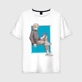 Женская футболка хлопок Oversize с принтом Современный Альбедо в Новосибирске, 100% хлопок | свободный крой, круглый ворот, спущенный рукав, длина до линии бедер
 | альбедо | арт | блондин | милый парень | рисунок