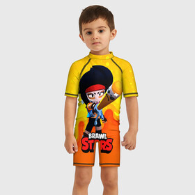 Детский купальный костюм 3D с принтом Мстительница Биби BIBILANTE в Новосибирске, Полиэстер 85%, Спандекс 15% | застежка на молнии на спине | bibi | bibilante | brawl | brawl stars | brawlstars | brawl_stars | jessie | биби | бравл | бравлер | бравлстарс | мстительница