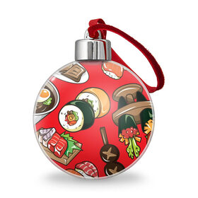 Ёлочный шар с принтом Еда в Новосибирске, Пластик | Диаметр: 77 мм | Тематика изображения на принте: еда | роллы | суши | шашлык | яичница