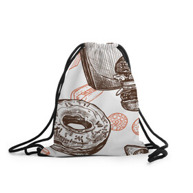 Рюкзак-мешок 3D с принтом Вкусности в Новосибирске, 100% полиэстер | плотность ткани — 200 г/м2, размер — 35 х 45 см; лямки — толстые шнурки, застежка на шнуровке, без карманов и подкладки | бургер | вкусности | еда | пончик | попкорн | фастфуд | хот дог