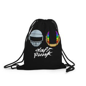 Рюкзак-мешок 3D с принтом Daft Punk в Новосибирске, 100% полиэстер | плотность ткани — 200 г/м2, размер — 35 х 45 см; лямки — толстые шнурки, застежка на шнуровке, без карманов и подкладки | daft punk | дафт панк | дафт панк арт | дафт панк шлемы | электронная музыка