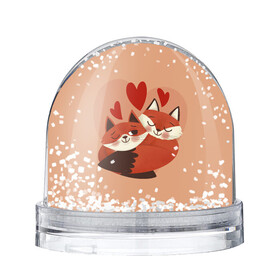 Снежный шар с принтом Влюбленные Лисички в Новосибирске, Пластик | Изображение внутри шара печатается на глянцевой фотобумаге с двух сторон | fox | fox love | влюбленные лисички | лисы | сердца
