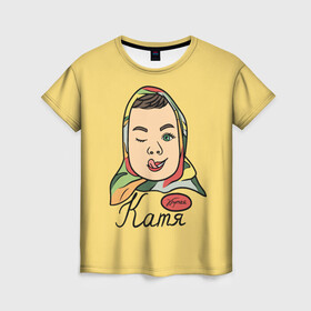 Женская футболка 3D с принтом Катя в Новосибирске, 100% полиэфир ( синтетическое хлопкоподобное полотно) | прямой крой, круглый вырез горловины, длина до линии бедер | kate | name | sweet | аленка | екатерина | имена | имя | катя | сладости | шоколадка