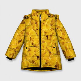 Зимняя куртка для девочек 3D с принтом Макароны бабочки в Новосибирске, ткань верха — 100% полиэстер; подклад — 100% полиэстер, утеплитель — 100% полиэстер. | длина ниже бедра, удлиненная спинка, воротник стойка и отстегивающийся капюшон. Есть боковые карманы с листочкой на кнопках, утяжки по низу изделия и внутренний карман на молнии. 

Предусмотрены светоотражающий принт на спинке, радужный светоотражающий элемент на пуллере молнии и на резинке для утяжки. | butterflies | dish | food | italy | noodles | pasta | side dish | бабочки | блюдо | гарнир | еда | италия | лапша | макароны | паста