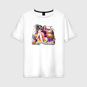 Женская футболка хлопок Oversize с принтом Боа Хэнкок в Новосибирске, 100% хлопок | свободный крой, круглый ворот, спущенный рукав, длина до линии бедер
 | anime | boa hancock | kawaii | manga | one piece | waifu | аниме | боа хэнкок | вайфу | кавай | манга