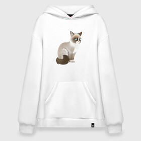 Худи SuperOversize хлопок с принтом Grumpy Cat в Новосибирске, 70% хлопок, 30% полиэстер, мягкий начес внутри | карман-кенгуру, эластичная резинка на манжетах и по нижней кромке, двухслойный капюшон
 | grumpy cat | грустный кот | кот мем | мем | сердитая кошка