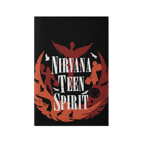 Обложка для паспорта матовая кожа с принтом NIRVANA TEEN SPIRIT в Новосибирске, натуральная матовая кожа | размер 19,3 х 13,7 см; прозрачные пластиковые крепления | art | cobain | curt | girl | grunge | metal | music | nirvana | punk | rock | spiritm | usa | гранж | группа | кобэйн | курт | метал | музыка | нирвана | панк | рисунок | рок | сша