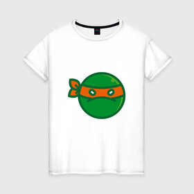 Женская футболка хлопок с принтом Michelangelo в Новосибирске, 100% хлопок | прямой крой, круглый вырез горловины, длина до линии бедер, слегка спущенное плечо | donatello | leonardo | michelangelo | ninja | pizza | raphael | turtles | донателло | животные | карате | комикс | комиксы | леонардо | микеланджело | мультфильм | мутант | мутанты | ниндзя | пицца | рафаэль | сплинтер | супергерой
