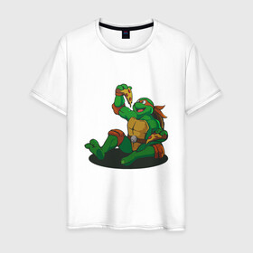 Мужская футболка хлопок с принтом Pizza - Ninja Turtles в Новосибирске, 100% хлопок | прямой крой, круглый вырез горловины, длина до линии бедер, слегка спущенное плечо. | donatello | leonardo | michelangelo | ninja | pizza | raphael | turtles | донателло | животные | карате | комикс | комиксы | леонардо | микеланджело | мультфильм | мутант | мутанты | ниндзя | пицца | рафаэль | сплинтер | супергерой
