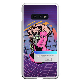 Чехол для Samsung S10E с принтом Vaporwave Cyborg Statue в Новосибирске, Силикон | Область печати: задняя сторона чехла, без боковых панелей | aesthetic | critical | cyberpunk | error | geometry | retrowave | sun | windows | вапорвейв | вейпорвейв | виндоус | геометрия | киберпанк | киборг | критическая ошибка | ошибка | паровая волна | ретровейв | солнце | статуя