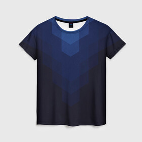 Женская футболка 3D с принтом Сине-черная Геометрия Линий в Новосибирске, 100% полиэфир ( синтетическое хлопкоподобное полотно) | прямой крой, круглый вырез горловины, длина до линии бедер | абстракция | в топе | в тренде | волейбол | геометрический | геометрия линий | линии | популярный | сине черный | синий | спорт | спортивный | форма | футбол | черный