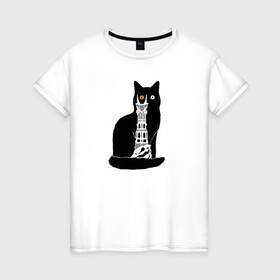 Женская футболка хлопок с принтом КотоМордор в Новосибирске, 100% хлопок | прямой крой, круглый вырез горловины, длина до линии бедер, слегка спущенное плечо | cat | башня | властелин колец | киса | кот | котенок | котэ | кошка | мордор | фильм | черный
