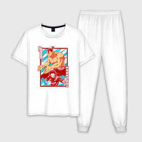 Мужская пижама хлопок с принтом МАГИЧЕСКАЯ БИТВА SUKUNA в Новосибирске, 100% хлопок | брюки и футболка прямого кроя, без карманов, на брюках мягкая резинка на поясе и по низу штанин
 | anime | japan | japanese | jujutsu | jujutsu kaisen | kaisen | sukuna | аниме | двуликий призрак | иероглифы | инумаки | итадори | итадори юдзи | магическая битва | нобара | панда | рёмен | рёмен сукуна | сатору | сукуна | юдзи