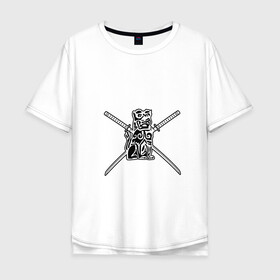 Мужская футболка хлопок Oversize с принтом Hattori в Новосибирске, 100% хлопок | свободный крой, круглый ворот, “спинка” длиннее передней части | gun | hanzo | hattori | japan | katana | okinawa | samurai | глава | ига | катана | катаны | культура | ниндзя | окинава | оружие | полководец | рода | самурай | статуэтка | сэнгоку | хандзо | хаттори | япония