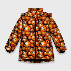 Зимняя куртка для девочек 3D с принтом Баскетбольные Мячи в Новосибирске, ткань верха — 100% полиэстер; подклад — 100% полиэстер, утеплитель — 100% полиэстер. | длина ниже бедра, удлиненная спинка, воротник стойка и отстегивающийся капюшон. Есть боковые карманы с листочкой на кнопках, утяжки по низу изделия и внутренний карман на молнии. 

Предусмотрены светоотражающий принт на спинке, радужный светоотражающий элемент на пуллере молнии и на резинке для утяжки. | ball | basketball | championship | chicago bulls | club | competition | game | league | michael jordan | nba | new york | sport | team | tournament | баскетбол | игра | клуб | майкл джордан | мяч | нба | соревнования | спорт | турнир | чемпионат