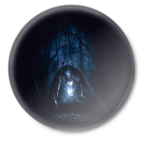 Значок с принтом Странник в лесу в Новосибирске,  металл | круглая форма, металлическая застежка в виде булавки | dark souls | lfhr cjekc | вфкл ыщгды | дарк соулс | темная душа | черная душа