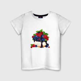 Детская футболка хлопок с принтом Черничный чизкейк в Новосибирске, 100% хлопок | круглый вырез горловины, полуприлегающий силуэт, длина до линии бедер | еда | клубника | сладости | торт | черника | ягоды