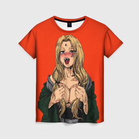 Женская футболка 3D с принтом Ahegao Цунаде в Новосибирске, 100% полиэфир ( синтетическое хлопкоподобное полотно) | прямой крой, круглый вырез горловины, длина до линии бедер | ahegao | anime | anime girl | ахегао | девушка | охегао | семпай | цунаде | цунадэ