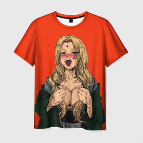 Мужская футболка 3D с принтом Ahegao Цунаде в Новосибирске, 100% полиэфир | прямой крой, круглый вырез горловины, длина до линии бедер | Тематика изображения на принте: ahegao | anime | anime girl | ахегао | девушка | охегао | семпай | цунаде | цунадэ