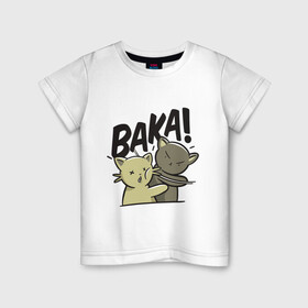 Детская футболка хлопок с принтом Baka! в Новосибирске, 100% хлопок | круглый вырез горловины, полуприлегающий силуэт, длина до линии бедер | animals | cat | drawing | punch | slap | животные | кот | кошка | пощечина | рисунок | удар