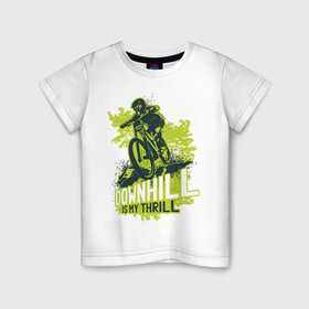 Детская футболка хлопок с принтом Downhill в Новосибирске, 100% хлопок | круглый вырез горловины, полуприлегающий силуэт, длина до линии бедер | art | bicycle | cyclist | downhill | extreme | sport | арт | велосипед | велосипедист | спорт | экстрим