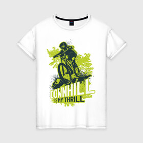 Женская футболка хлопок с принтом Downhill в Новосибирске, 100% хлопок | прямой крой, круглый вырез горловины, длина до линии бедер, слегка спущенное плечо | art | bicycle | cyclist | downhill | extreme | sport | арт | велосипед | велосипедист | спорт | экстрим