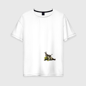 Женская футболка хлопок Oversize с принтом Шрек в Новосибирске, 100% хлопок | свободный крой, круглый ворот, спущенный рукав, длина до линии бедер
 | кот в сапогах | осел | фиона | чаминг | шрек