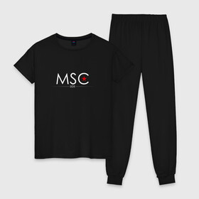 Женская пижама хлопок с принтом MSCside collection | MSC (2021) в Новосибирске, 100% хлопок | брюки и футболка прямого кроя, без карманов, на брюках мягкая резинка на поясе и по низу штанин | Тематика изображения на принте: 0x000000123 | moscow | moscow side | mscside | москва