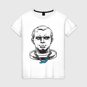 Женская футболка хлопок с принтом Гагарин в Новосибирске, 100% хлопок | прямой крой, круглый вырез горловины, длина до линии бедер, слегка спущенное плечо | бабрбук | байкал | гагарин