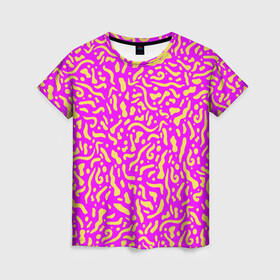 Женская футболка 3D с принтом Абстрактные узоры в Новосибирске, 100% полиэфир ( синтетическое хлопкоподобное полотно) | прямой крой, круглый вырез горловины, длина до линии бедер | abstract | military | neon | pattern | pink | purple | texture | абстракция | бактерии | волны | восточные | гламур | желтые узоры | камуфляж | кудрявые | милитари | нежные | неоновые | орнамент | паттерн | пятна | резьба