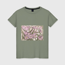 Женская футболка хлопок с принтом Сахарный розовый в Новосибирске, 100% хлопок | прямой крой, круглый вырез горловины, длина до линии бедер, слегка спущенное плечо | flowers | sugar pink | бутоны | весна | женственность | нежность | природа | тюльпан | флавер | цветы