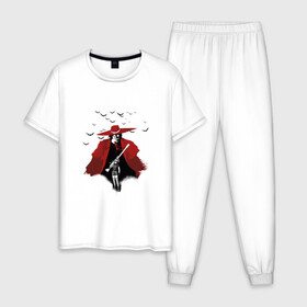Мужская пижама хлопок с принтом Hellsing bats в Новосибирске, 100% хлопок | брюки и футболка прямого кроя, без карманов, на брюках мягкая резинка на поясе и по низу штанин
 | вампир | винтовка | девушка | летучие мыши