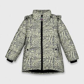 Зимняя куртка для девочек 3D с принтом Велозапчасти в Новосибирске, ткань верха — 100% полиэстер; подклад — 100% полиэстер, утеплитель — 100% полиэстер. | длина ниже бедра, удлиненная спинка, воротник стойка и отстегивающийся капюшон. Есть боковые карманы с листочкой на кнопках, утяжки по низу изделия и внутренний карман на молнии. 

Предусмотрены светоотражающий принт на спинке, радужный светоотражающий элемент на пуллере молнии и на резинке для утяжки. | biker | bmx | extreme | motocros | motox | mx | racing | speed | байкер | велик | велокросс | велосипед | велосипедный спорт | велоспорт | гонки | горный велоспорт | железный конь | кросс | мотоспорт | скорость