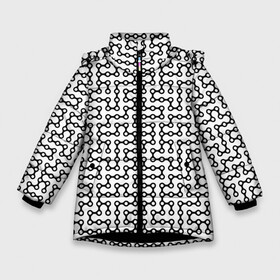 Зимняя куртка для девочек 3D с принтом Велосипедная цепь в Новосибирске, ткань верха — 100% полиэстер; подклад — 100% полиэстер, утеплитель — 100% полиэстер. | длина ниже бедра, удлиненная спинка, воротник стойка и отстегивающийся капюшон. Есть боковые карманы с листочкой на кнопках, утяжки по низу изделия и внутренний карман на молнии. 

Предусмотрены светоотражающий принт на спинке, радужный светоотражающий элемент на пуллере молнии и на резинке для утяжки. | biker | bmx | extreme | motocros | motox | mx | racing | speed | байкер | велик | велокросс | велосипед | велосипедный спорт | велоспорт | гонки | горный велоспорт | железный конь | кросс | мотоспорт | скорость