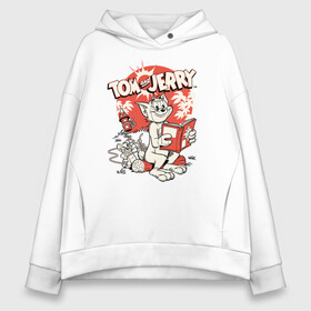 Женское худи Oversize хлопок с принтом Tom and Jerry в Новосибирске, френч-терри — 70% хлопок, 30% полиэстер. Мягкий теплый начес внутри —100% хлопок | боковые карманы, эластичные манжеты и нижняя кромка, капюшон на магнитной кнопке | tom  jerry | tom and jerry | vdzabma | джерри | том | том  джерри | том и джерри