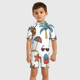 Детский купальный костюм 3D с принтом Summer with love в Новосибирске, Полиэстер 85%, Спандекс 15% | застежка на молнии на спине | happy | summer | ананас | кайф | лето | мороженое | счастье | тепло